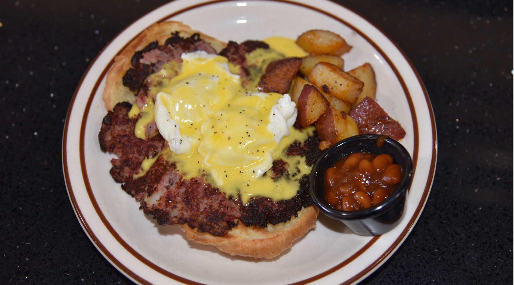 Red Flannel Hash Eggs Benedict